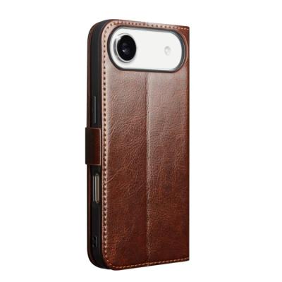 Echt lederen flip cover (bruin) handmade voor iphone 17 Air