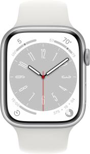 Refurbished Apple Watch serie 8 45mm Zilver (Wit) aluminium, witte sportband. Nieuwstaat. + CELLULAR