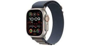 Refurbished Apple Watch ULTRA 2 49mm + cellular. Naturel titanium Lichte Gebruikssporen met Blauwe Trail Loop band